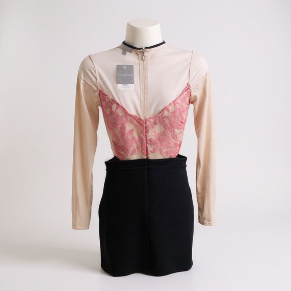 Topshop Black Pink Nude Lace Midi Dress Size 4 NWT - Picture 7 of 7